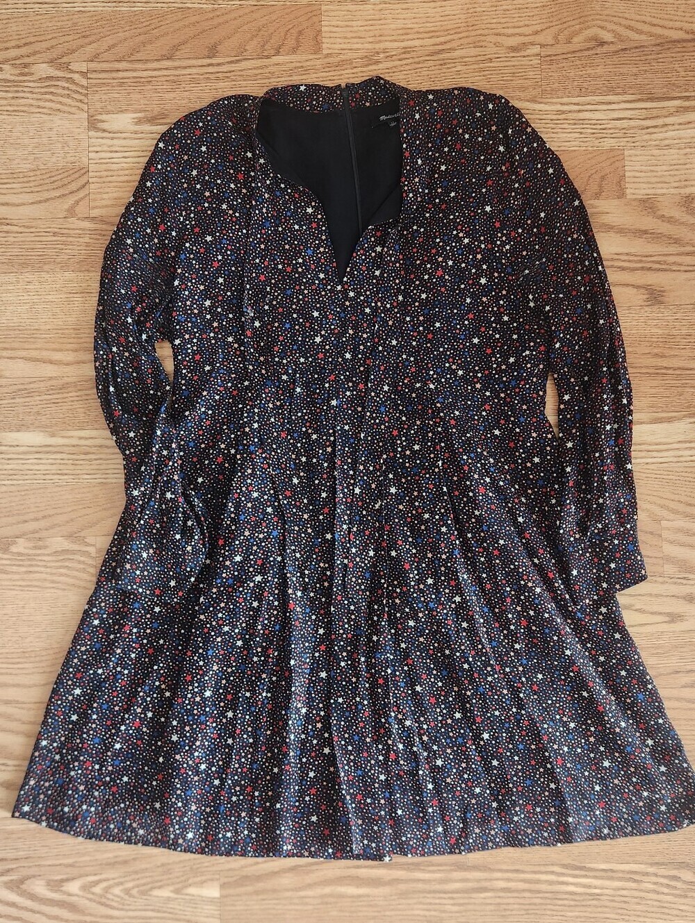 Madewell Black Silk Garment with Multicolor Star and Dot Print, Size 12